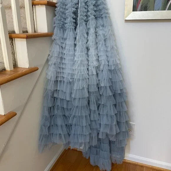 its milla blue tulle ball gown dress w/ train sleeveless corset bodice S small - Picture 6 of 11